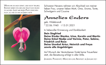 Traueranzeige von Annelies Enders von Südthüringer Presse