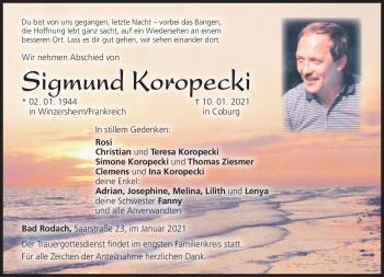 Traueranzeige von Sigmund Koropecki von Südthüringer Presse