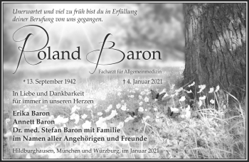 Traueranzeige von Roland Baron von Südthüringer Presse