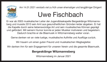 Traueranzeige von Uwe Fischbach von Neue Presse Coburg