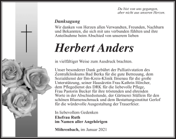 Traueranzeige von Herbert Anders von Südthüringer Presse