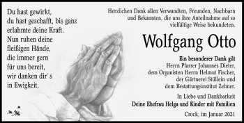 Traueranzeige von Wolfgang Otto von Südthüringer Presse