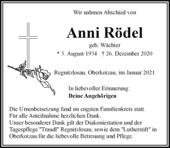 Traueranzeige von Anni Rödel von Frankenpost