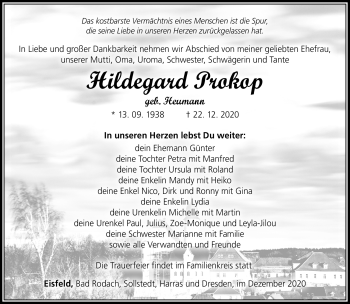 Traueranzeige von Hildegard Prokop von Südthüringer Presse