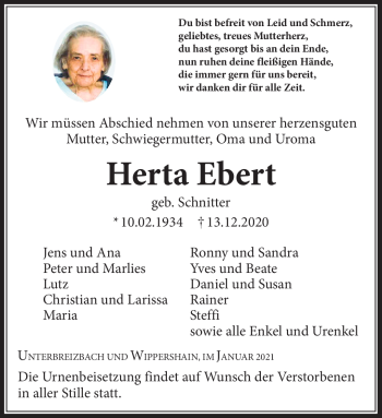 Traueranzeige von Herta Ebert von Südthüringer Presse