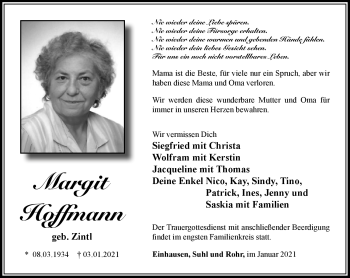 Traueranzeige von Margit Hofmann von Südthüringer Presse