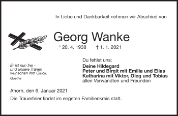 Traueranzeige von Georg Wanke von Neue Presse Coburg