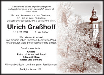 Traueranzeige von Ulrich Graßhoff von Südthüringer Presse