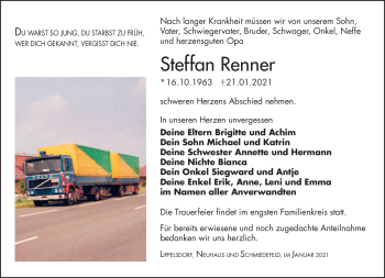 Traueranzeige von Steffan Renner von Südthüringer Presse