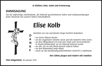 Traueranzeige von Elise Kolb von Südthüringer Presse