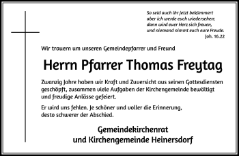 Traueranzeige von Thomas Freytag von Südthüringer Presse