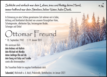 Traueranzeige von Ottomar Freund von Südthüringer Presse