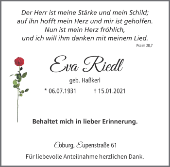 Traueranzeige von Eva Riedl von Neue Presse Coburg