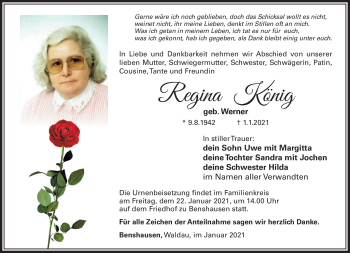 Traueranzeige von Regina König von Südthüringer Presse