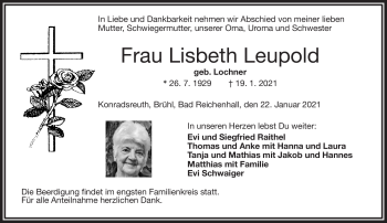 Traueranzeige von Lisbeth Leupold von Frankenpost