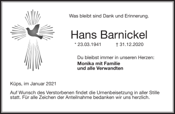 Traueranzeige von Hans Barnickel von Neue Presse Coburg