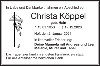 Traueranzeige von Christa Köppel von Frankenpost