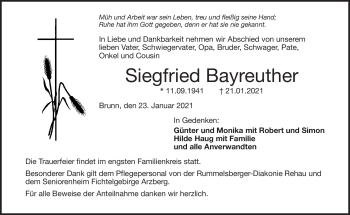 Traueranzeige von Siegfried Bayreuther von Frankenpost
