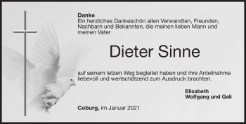 Traueranzeige von Dieter Sinne von Neue Presse Coburg