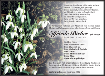 Traueranzeige von Elfriede Bieber von Südthüringer Presse