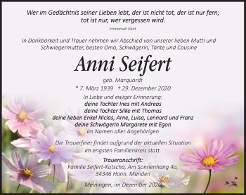 Traueranzeige von Anni Seifert von Südthüringer Presse