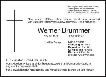 Traueranzeige von Werner Brummer von Neue Presse Coburg