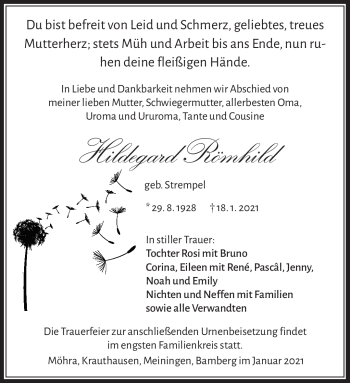 Traueranzeige von Hildegard Römhild von Südthüringer Presse