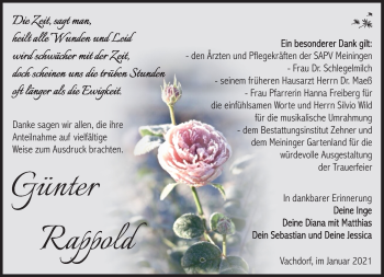 Traueranzeige von Günter Rappold von Südthüringer Presse