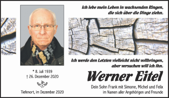 Traueranzeige von Werner Eitel von Südthüringer Presse