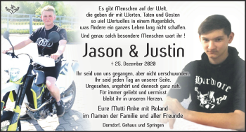Traueranzeige von Jason und Justin Krug von Südthüringer Presse