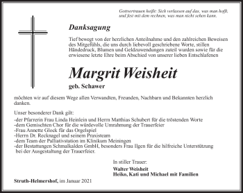 Traueranzeige von Margrit Weisheit von Südthüringer Presse