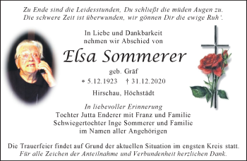Traueranzeige von Elsa Sommerer von Frankenpost