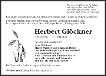 Traueranzeige von Herbert Glöckner von Südthüringer Presse