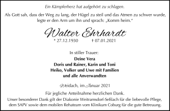 Traueranzeige von Walter Ehrhardt von Neue Presse Coburg