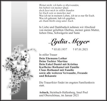 Traueranzeige von Lydia Meyer von Südthüringer Presse