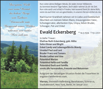 Traueranzeige von Ewald Eckersberg von Südthüringer Presse