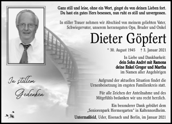 Traueranzeige von Dieter Göpfert von Südthüringer Presse