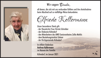 Traueranzeige von Elfriede Kellermann von Südthüringer Presse