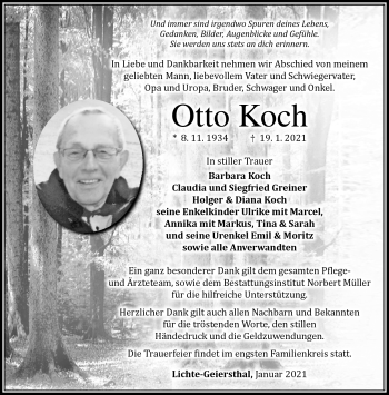 Traueranzeige von Otto Koch von Südthüringer Presse
