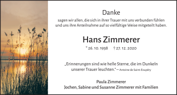 Traueranzeige von Hans Zimmerer von Frankenpost
