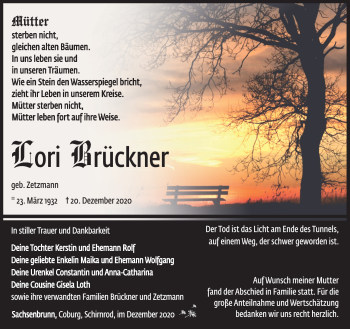 Traueranzeige von Lori Brückner von Südthüringer Presse