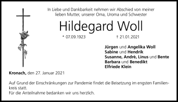 Traueranzeige von Hildegard Woll von Neue Presse Coburg