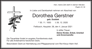 Traueranzeige von Dorothea Gerstner von Frankenpost