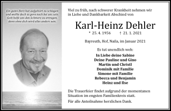 Traueranzeige von Karl-Heinz Dehler von Frankenpost