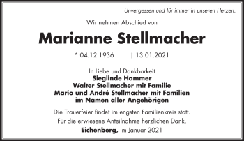 Traueranzeige von Marianne Stellmacher von Südthüringer Presse
