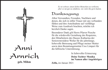Traueranzeige von Anni Arnrich von Südthüringer Presse