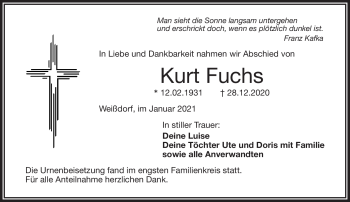 Traueranzeige von Kurt Fuchs von Frankenpost