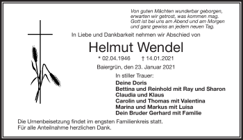 Traueranzeige von Helmut Wendel von Frankenpost