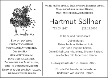Traueranzeige von Hartmut Söllner von Neue Presse Coburg