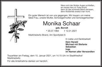 Traueranzeige von Monika Schaar von Frankenpost
